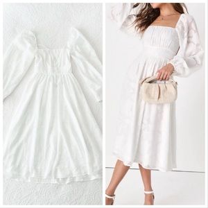 NWOT Lulus Flirtatious Nature White Floral Jacquard Lace-Up Midi Dress Small